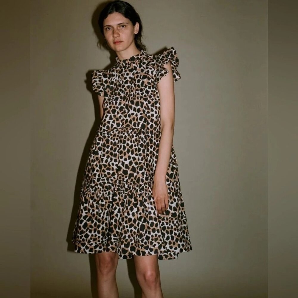 Sea New York Cheetah Print Tiered Ruffle Dress Size 4